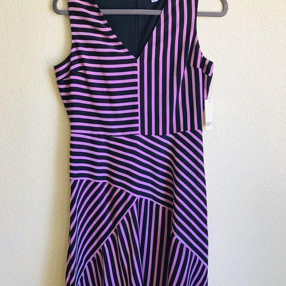NWT BAR III Women Pink/Black V Neck Fit and Flare Stripe Dress Medium - Picture 4 of 8